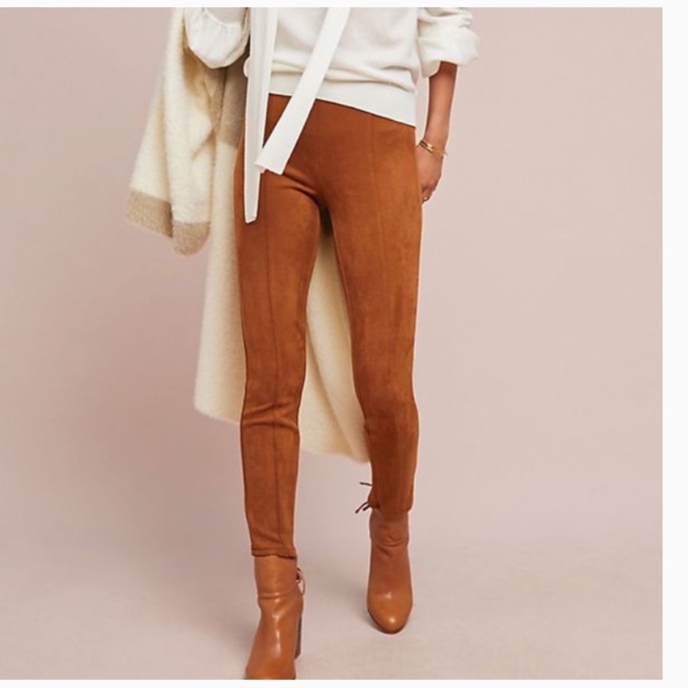 Anthropologie Faux Suede Leggings cognac brown pants western equestrian Fall 31